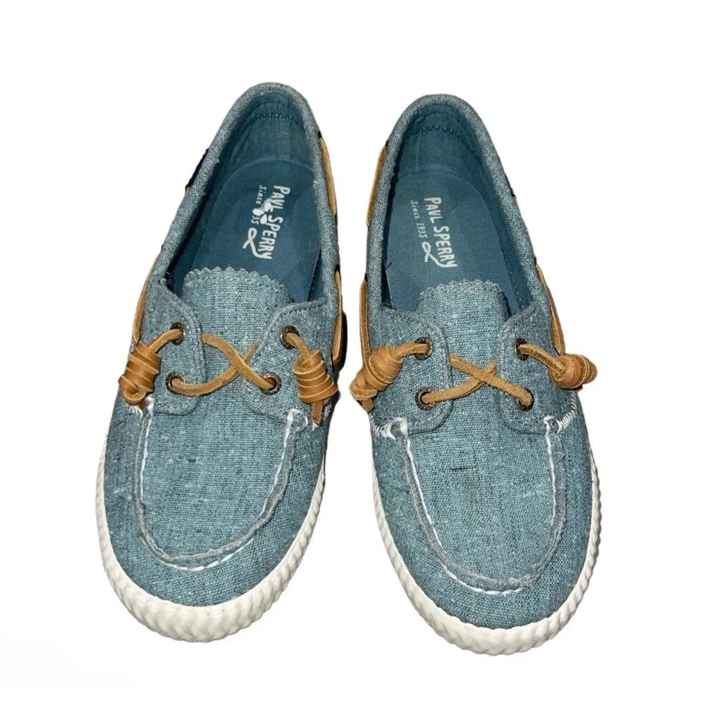 Paul Sperry Chambray Teal Blue Casual Boat Shoes Women's Size 8 M